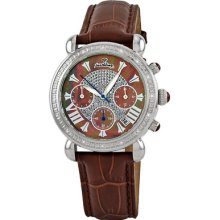 JBW Victory Leather Diamond Watch Bezel Color: Stainless Steel, Band Color: Brown, Dial Color: Brown Mother of Pearl