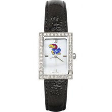 Kansas Jayhawks Ladies Allure Watch Black Leather Strap LogoArt