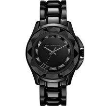 KARL LAGERFELD '7' Beveled Bezel Bracelet Watch, 36mm Black