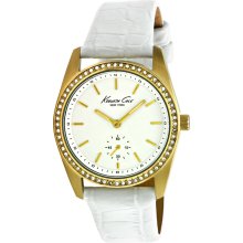 Kenneth Cole Women's Quartz Watch With White Dial Analogue Display And White Leather Strap Kc2604