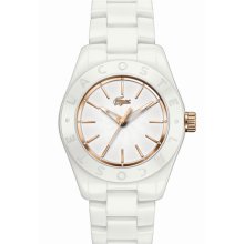 Lacoste 'Biarritz' Ceramic Bracelet Watch White/ Rosegold