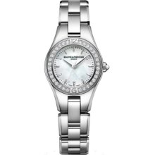 Ladies Baume & Mercier Linea White Mop Pearl Dial Diamond Bezel Watch 10013