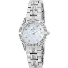 Ladies Bulova 96l116 Crystal Sport Watch - White Mother Of Pearl - Stainl- Steel