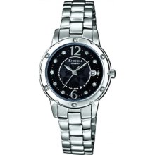 Ladies Casio Sheen Black Dial Crystal Set Bracelet Watch She 4021d 1aef