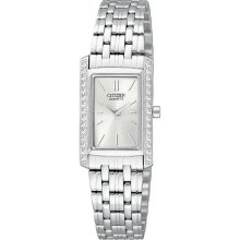 Ladies Citizen Quartz Classic Silver Dial Stainless Swarovski Watch Ek1120-55a