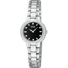 Ladies Citizen Silhouette Watch Platinum-Tone Black Dial 40 EW9720-59E