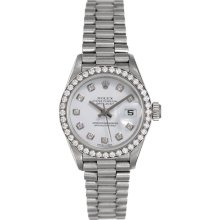 Ladies Diamond & 18k White Gold Rolex President Watch with diamonds 69