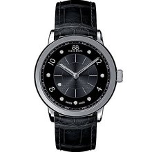 Ladies' Double 8 Origin Black Leather Watch with Diamonds
