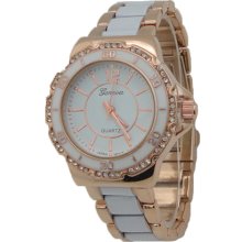 Ladies Mens Rose Gold Fin & White Ceramic w/ Chronograph Look Metal Watch - White - Metal - 3