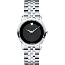 Ladies Movado Museum Stainless Steel Black Museum Dial Bracelet Watch 0606505