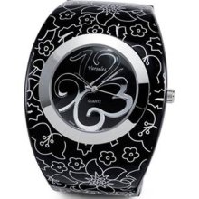 Ladies New Black Flower Womens Quartz Bangle Watch