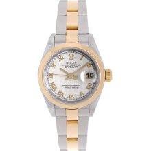 Ladies Rolex 2-Tone Datejust Watch 79163 Ivory Pyramid Roman Dial