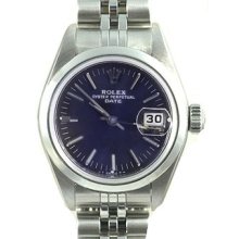 Ladies Rolex Date Steel Watch 69160 Blue Stick Dial