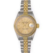 Ladies Rolex Datejust Watch Steel & Gold 79173 Champagne Tapestry Dial