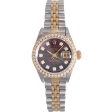 Ladies Rolex Datejust Watch 69173 Custom Black Mother-Of-Pearl Dial