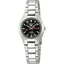 Ladies Seiko 5 Automatic Silver Dress Watch W/ Black Dial