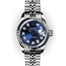 Ladies Stainless Steel Blue Dial Fluted Bezel Rolex Datejust (615)