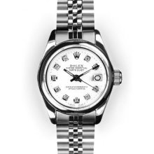 Ladies Stainless Steel White Dial Smooth Bezel Rolex Datejust (963)