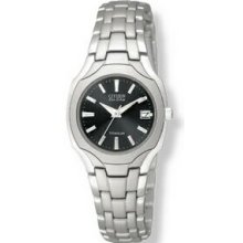 Ladies` Titanium Citizen Eco Drive Watch W/ Black Dial