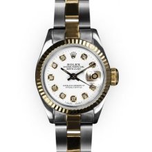 Ladies Two Tone Oyster White Dial Fluted Bezel Rolex Datejust (576)