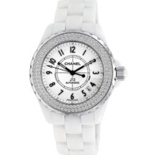 Ladies White Ceramic Chanel J12 Diamond 33mm H0968 Watch Steel Watch