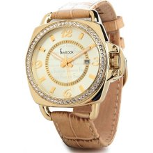 Lancer Unisex Crystal Bezel Champagne-Color Dial Light Brown Leather