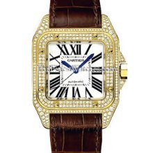 Large Cartier Santos 100 Mens Diamond Watch WM500851