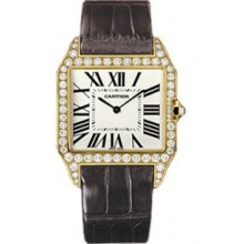 Large Cartier Santos Dumont Medium Diamond Ladies Watch WH100551
