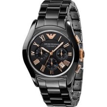 Latest Armani Mens AR1410 Black Ceramica Watch, Full Box and Papers - Black - Gold