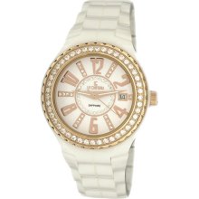 Le Chateau Womens Persida White Ceramic Zirconia Studded Bezel Watch (white)