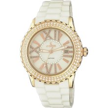 Le Chateau Women's 'Persida' White Ceramic Zirconia Studded Bezel Watch (white)