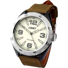 Limit Men's Round Black Watch 5404.24 With Khaki Green Strap And A Luminous Dial