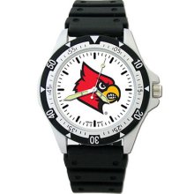 Louisville Cardinals Ncaa Men's Large Dial Sports Watch W/rubber Bracelet