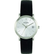 LS02622-02 Rotary Ladies Silver Dial Leather Strap Watch
