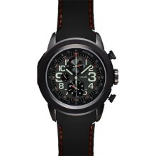 Lum-Tec Mens LZ5 Chronograph Stainless Watch - Black Leather Strap - Black Dial - LTLZ5
