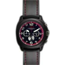 Lum-Tec Mens M36 Chronograph Stainless Watch - Black Leather Strap - Black Dial - M36