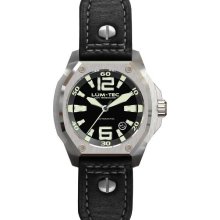 Lum-Tec Mens V-Series Automatic Analog Stainless Watch - Black Leather Strap - Black Dial - LTV1