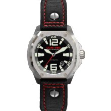Lum-Tec Mens V-Series Limited Edition Automatic Analog Stainless Watch - Black Leather Strap - Black Dial - LTV1R