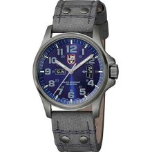 Luminox Mens Atacama Stainless Watch - Gray Leather Strap - Blue Dial - L1923