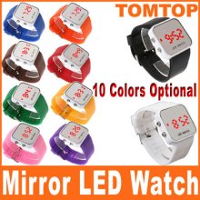 Luxury LED Sport Style Digital Date Mirror Surface Lady Men Watch Silicone Strap