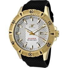 Magico Men's Invader Silver Textured Dial Gold Tone IP Case Black ...