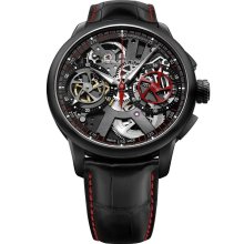 Maurice Lacroix Masterpiece Le Chronographe Squelette Limited Edition Collector 45mm Watch - Skeleton (Black) Dial, Black Crocodile Strap MP7128-SS001-300 Sale Authentic