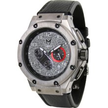 Meister Mens Cement Ambassador Chronograph Stainless Watch - Black Leather Strap - Graphic Dial - AM121LS