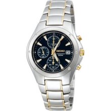 Men Seiko SND585 Two Tone Stainless Steel Chronograph Blue
