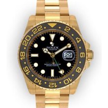 Mens 18K Yellow Gold Black Dial Gold Rotating Rolex GMT Master II