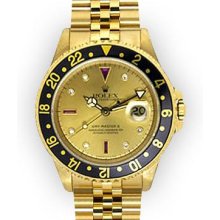 Mens 18K Yellow Gold Champagne Dial Gold Rotating Rolex GMT Master II