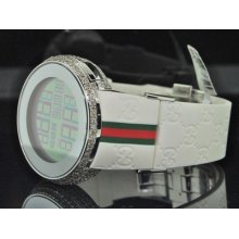 Mens 2 Timezone I Gucci Digital White Diamond Watch 5ct