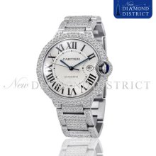 Men's 22.75ct Total All Diamond Cartier Large Ballon Bleu Automatic Steel Watch