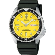 Men's Automatic 200m Diving Watch Yellow Dial Rubber Strap