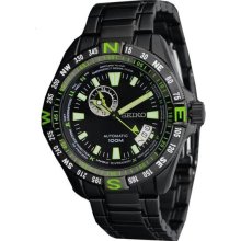 Men's Automatic Stainless Steel Case and Bracelet Black and Green Tone